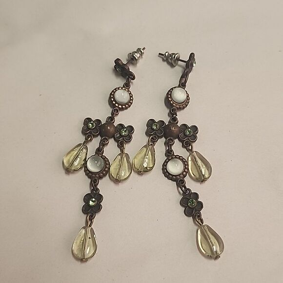 No Brand Jewelry - Gorgeous Chandelier Earrings Bronze Green Rhinestone Flower Dangle Drop Womens